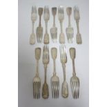 Twelve Victorian Fiddle pattern dessert forks; London 1876, by Goldsmiths’ Alliance (Samuel