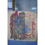 An 18th century unidentified armorial painted on silk, fragmentary, the right side infilled with