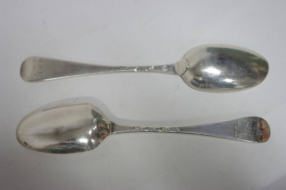 A George II Hanoverian table spoon, London 1730, by Edward Pocock; & another, date letter distorted, - Image 2 of 2