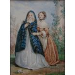 BAXTER, George (1804-1867).   A study of two young ladies walking in a garden, one wearing a