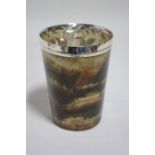 A George III large horn beaker with silver rim & interior lining, 5¼" high x 4" diam.; London 1798