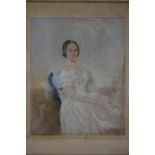 VICTOR, T. (mid-19th century).     A three-quarter length portrait of a young lady wearing white