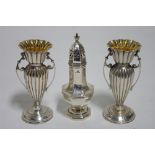 A pair of late Victorian two-handled posy vases of slender ovoid form, each on round pedestal