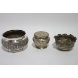 An Egyptian embossed round bowl, 5" diam.; an Indian ditto, 4¼" diam.; & a sterling semi-fluted