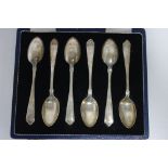 A set of six teaspoons with fancy terminals; Sheffield 1959, by Mappin & Webb, in fitted case