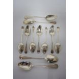 Six George III Old English dessert spoons; London 1808 by Peter & William Bateman; & four ditto