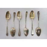 Six George III Old English engraved teaspoons; London 1796, by I. B