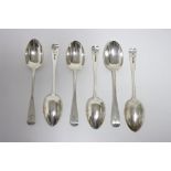 Six Victorian Old English dessert spoons; London 1874, by Charles Boyton II. (7oz.)