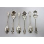 A set of six Victorian Lily pattern large teaspoons; London 1872, by Frederick Elkington. (5oz.)