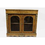 A VICTORIAN WALNUT & FLORAL MARQUETRY DWARF DISPLAY CABINET with gilt-metal mounts, enclosed  pair