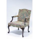 A FINE MID-18th CENTURY MAHOGANY OPEN ARMCHAIR upholstered in original gros & petit-point wool