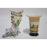 A 19th century Coalbrookdale floral-encrusted cornucopia vase, 5” high (restored); & an early 19th