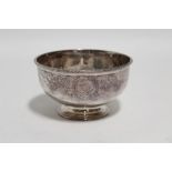 A Victorian circular deep bowl with engraved leaf-scroll border & beaded rim, on round foot, 4½”