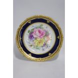 A royal Crown Derby porcelain cabinet plate with gilt “Royal gadroon” rim, deep blue border with