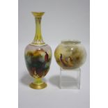 A Royal Worcester porcelain 2½” globular vase painted with cock & hen pheasants by JAMES STINTON,