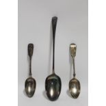A George III Old English basting spoon, 13½” long, London 1777 by Thomas Wallis II; a William IV