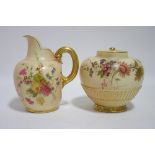 A Royal Worcester porcelain globular pot pourri vase of blush-ivory ground with coloured floral