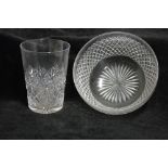 Ten cut-glass beakers, 4”; & six 5” diam. cut-glass finger bowls.