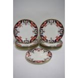 Twelve Royal Crown Derby “Imari” pattern 10” diam. plates; pattern No. 1720, circa 1892-3, (one with