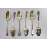 Six George III Old English engraved teaspoons; London 1996, by I. B.