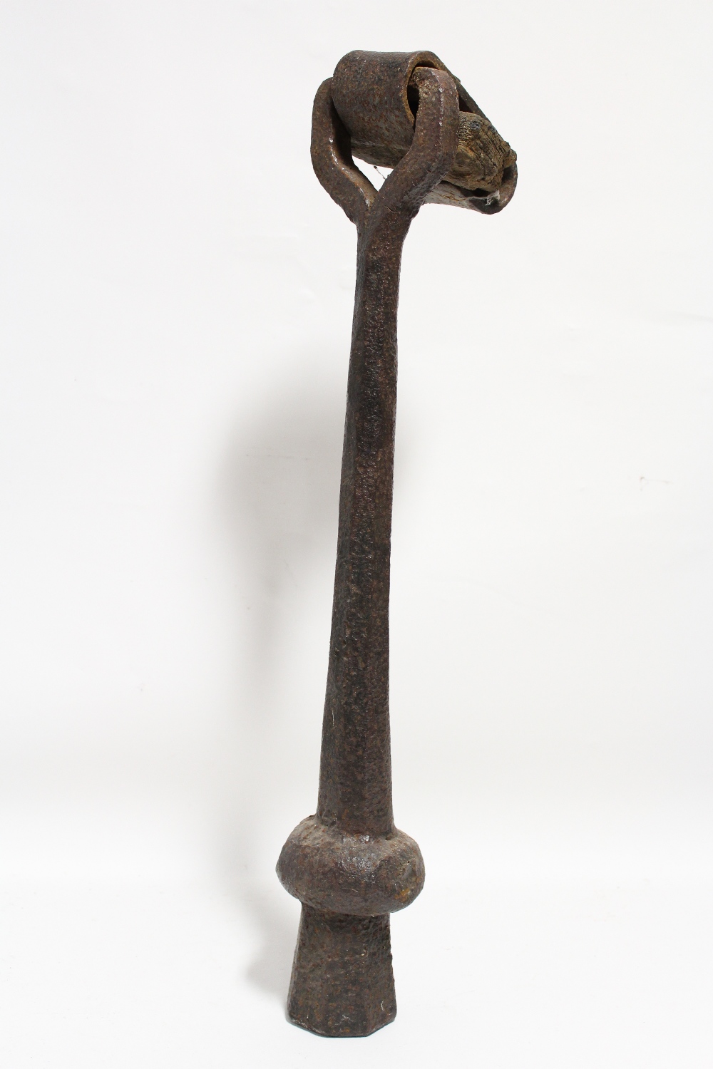A large wrought iron bell clapper, 26” long reputedly originating from Worcester Cathedral.