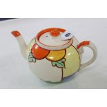 A Clarice Cliff-style globular teapot with painted oranges & lemons decoration, 5½” high.