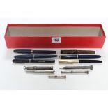 A Watermann’s fountain pen (No. 503); a Sheaffer ball-point pen; four various other pens; and five