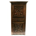 AN 18th century FRENCH PROVINCIAL SMALL CHESTNUT STANDING CABINET enclosed by two panel doors,