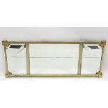 A giltwood frame rectangular overmantel mirror with foliate corners, & inset three deeply-bevelled