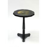 A mid-Victorian pedestal table, the lobed circular papier mache top inlaid & painted with a