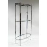 An Art Deco style chrome plated oval upright display stand with flat rectangular uprights & fitted