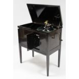 39. An Edwardian Sylvaphone mahogany floor-standing gramophone cabinet enclosed by hinged top & pair