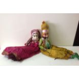 2 handmade carved Indian puppets in cere