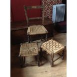 A ladder back string woven seat chair pl