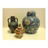 A Large floral Oriental jar, a stoneware
