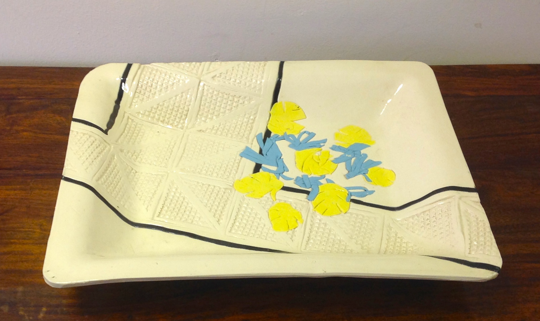 A studio pottery rectangular dish with c