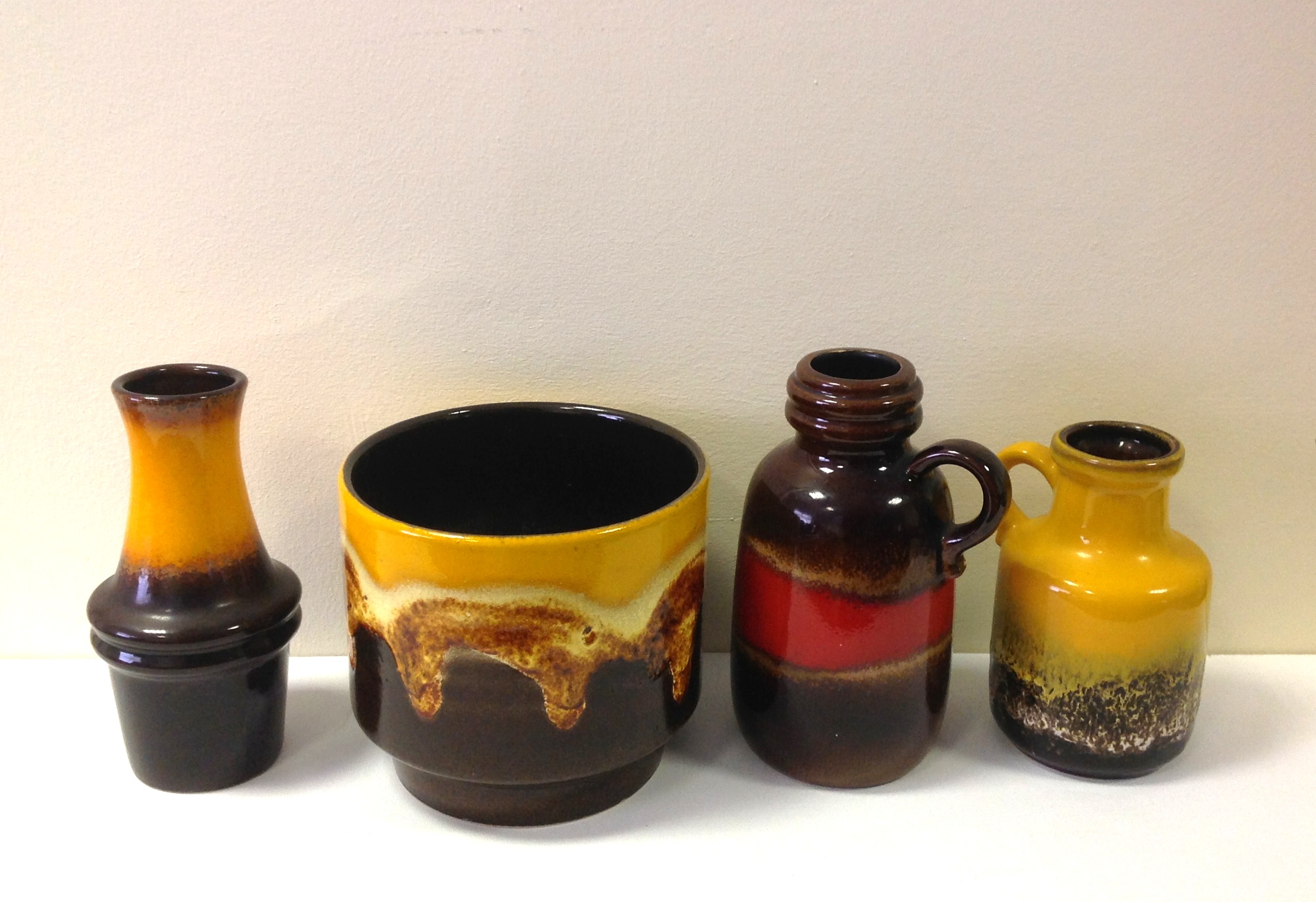 Three West German Lava ware vases and a