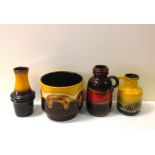 Three West German Lava ware vases and a