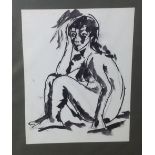 Josef Herman - Ink and wash nude study