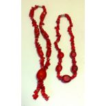 2 x Faux Red Coral Sea Bamboo necklaces.