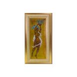 A framed enamel plaque painting depicting the Greek myth of Daphne