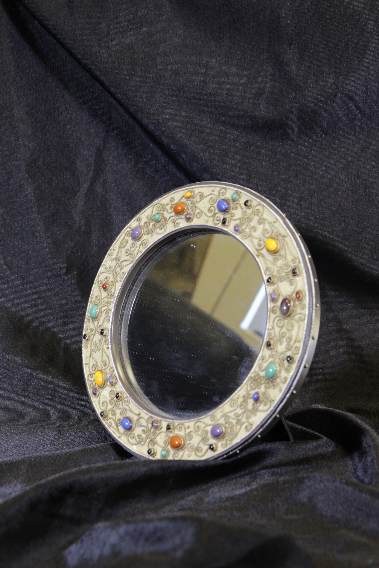 A circular hand painted mirror with ceramic bead decoration plus another mirror with a decorative - Image 2 of 3