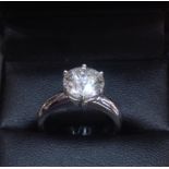 A 2.4 Carat round brilliant cut GSL1 colour G Diamond solitaire ring, in 18 Carat white Gold. Size