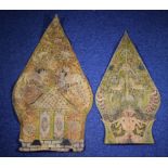 A pair of South Asian large handmade decorative leather panels with mythical journey of life and