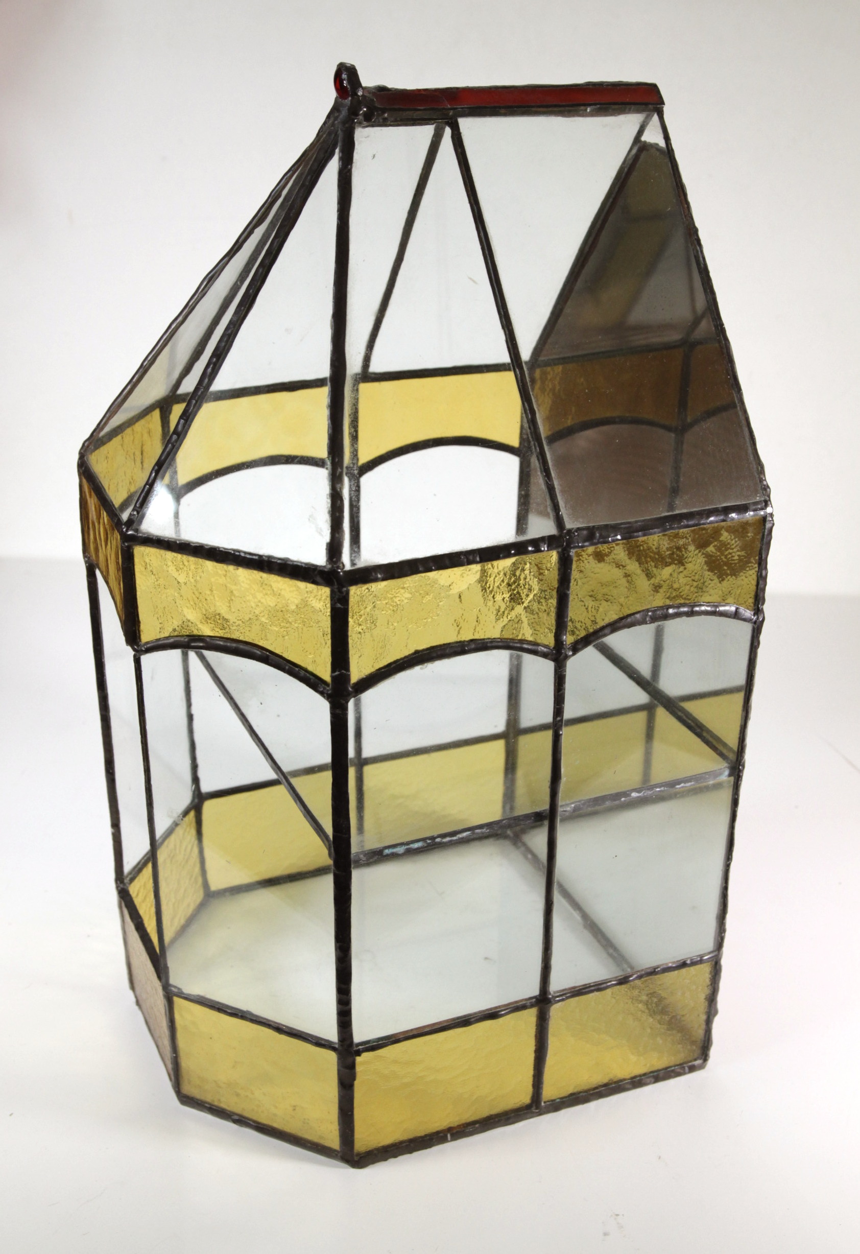 An early 20thC mirrored, stained and leaded glass, two tier plant terrarium. - Image 2 of 2