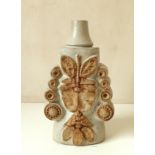 Bernard Rooke lamp base with moth decoration. Inscribed BR. H27cm.