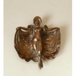 Brass pin dish in the form of an Art Nouveau female. Signed on the back. 17.5cm.