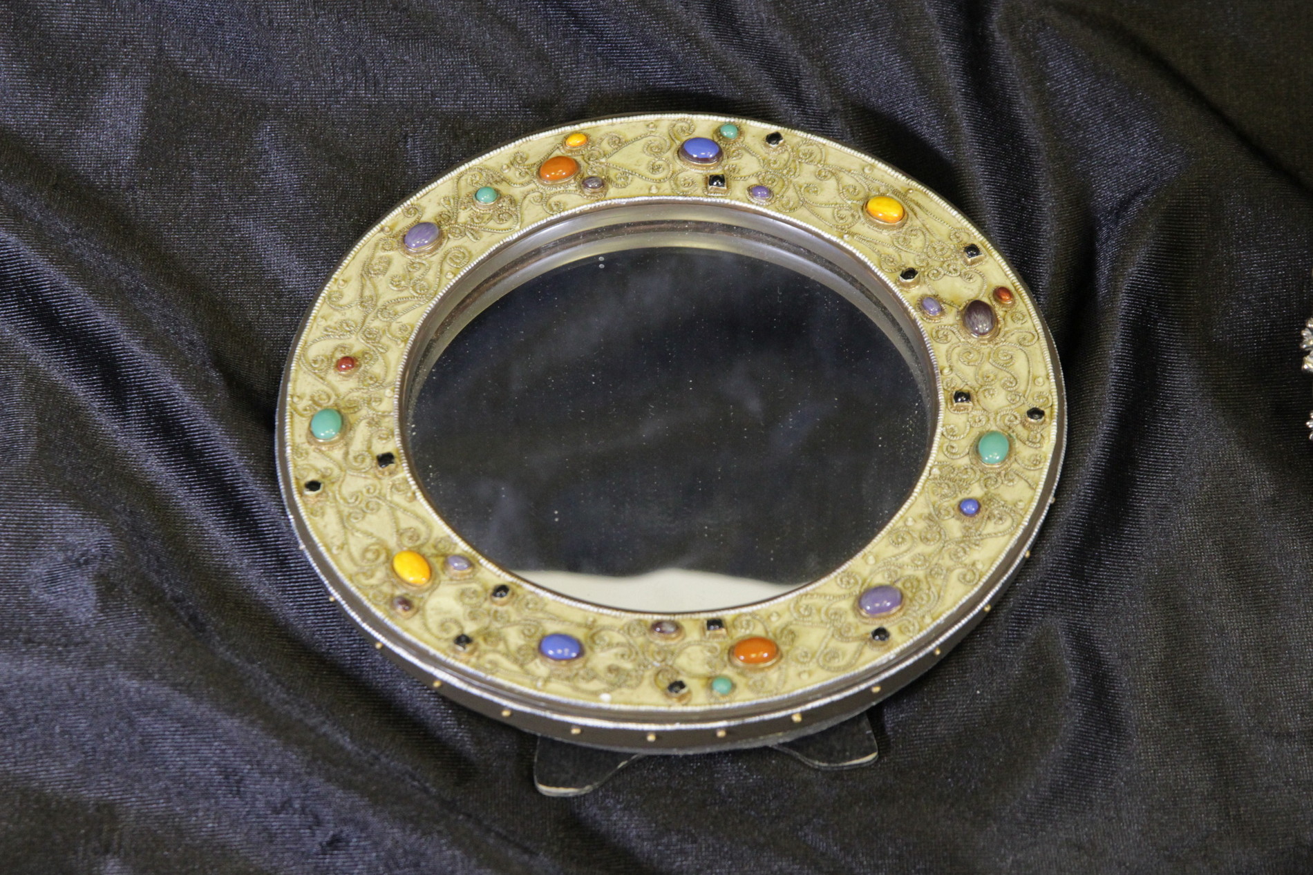 A circular hand painted mirror with ceramic bead decoration plus another mirror with a decorative - Image 3 of 3