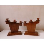 Art Deco wood and copper candle holders.