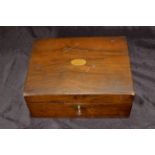 A Victorian locking jewellery box with key. W25cm x H11cm x D18cm. A/F